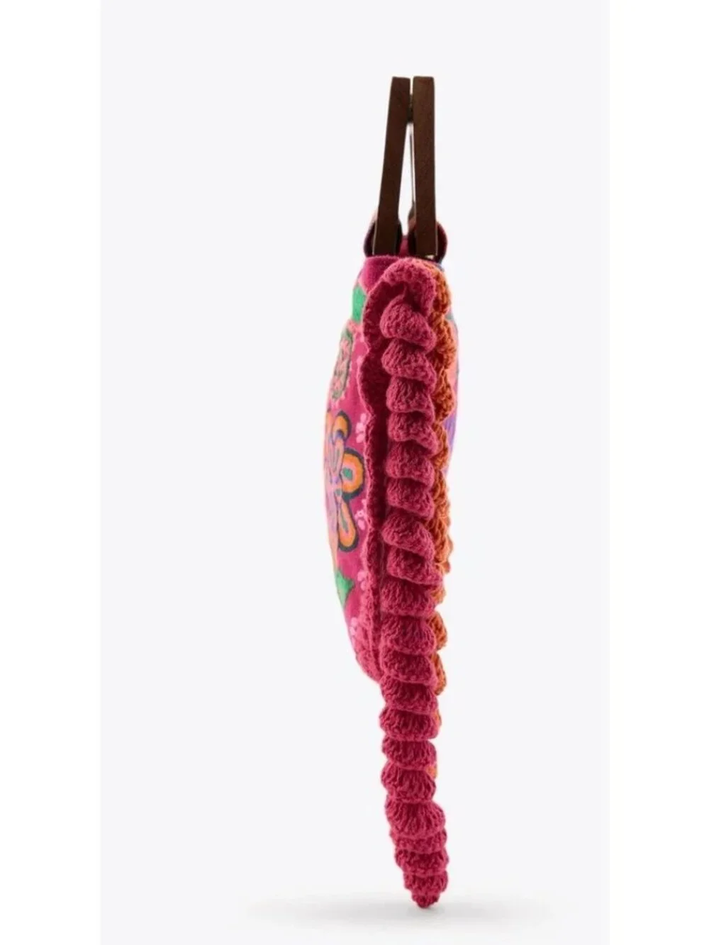 Zara Womens Purse Top Handle Bag Fuchsia Pink Embroidered Floral 4751/018 NWT